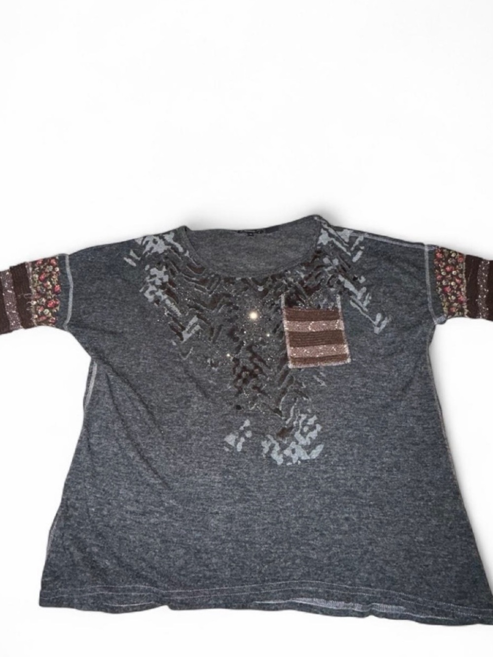 Vintage Miss Me Y2K Embellished Graphic Patchwork Top